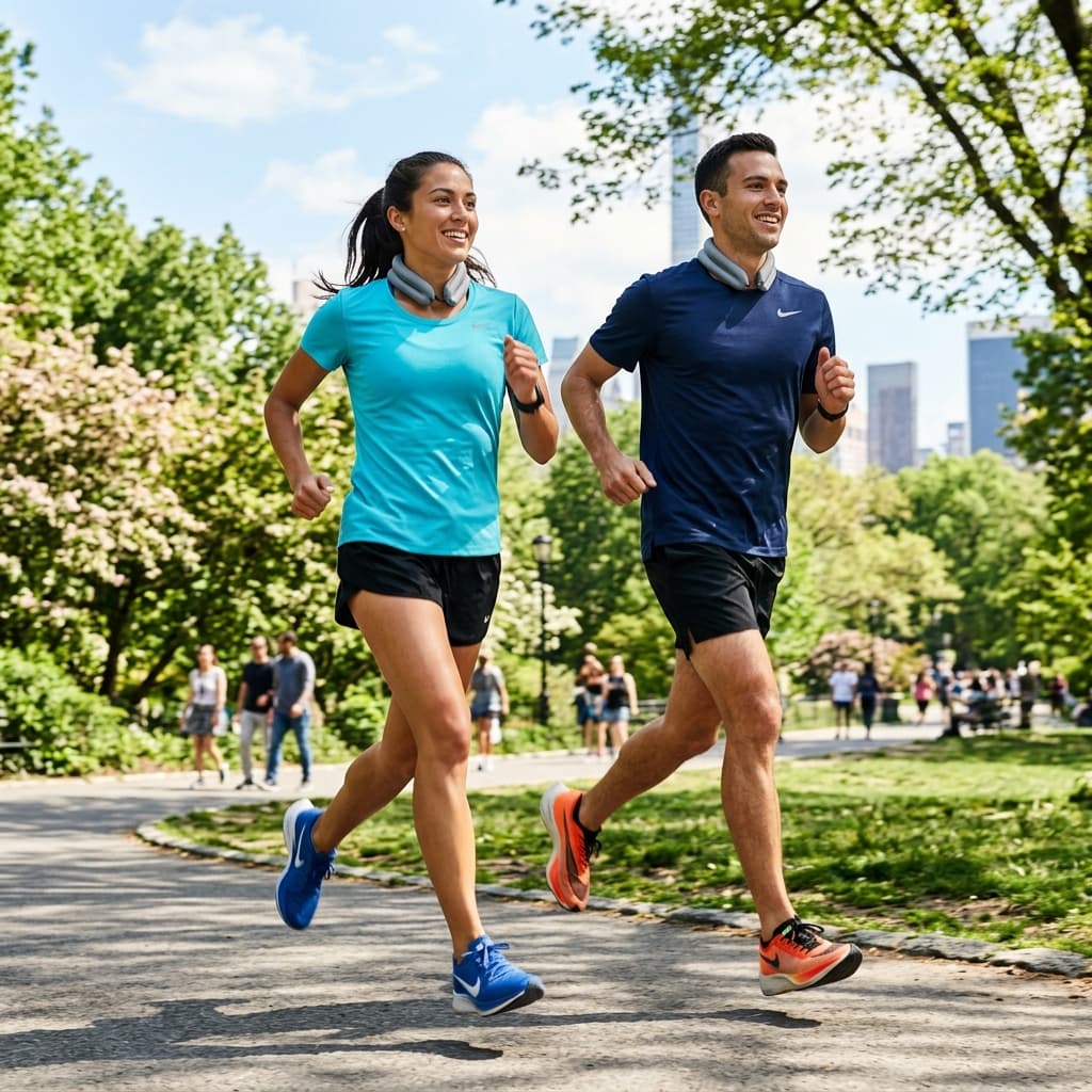 Athletes running in G-Heat cooling apparel